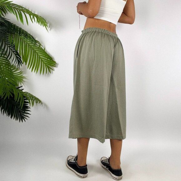 Vintage 90s Green Fairy Grunge Low Rise Boho Hippie Culottes Pants Capris / M/L - Picture 2 of 6